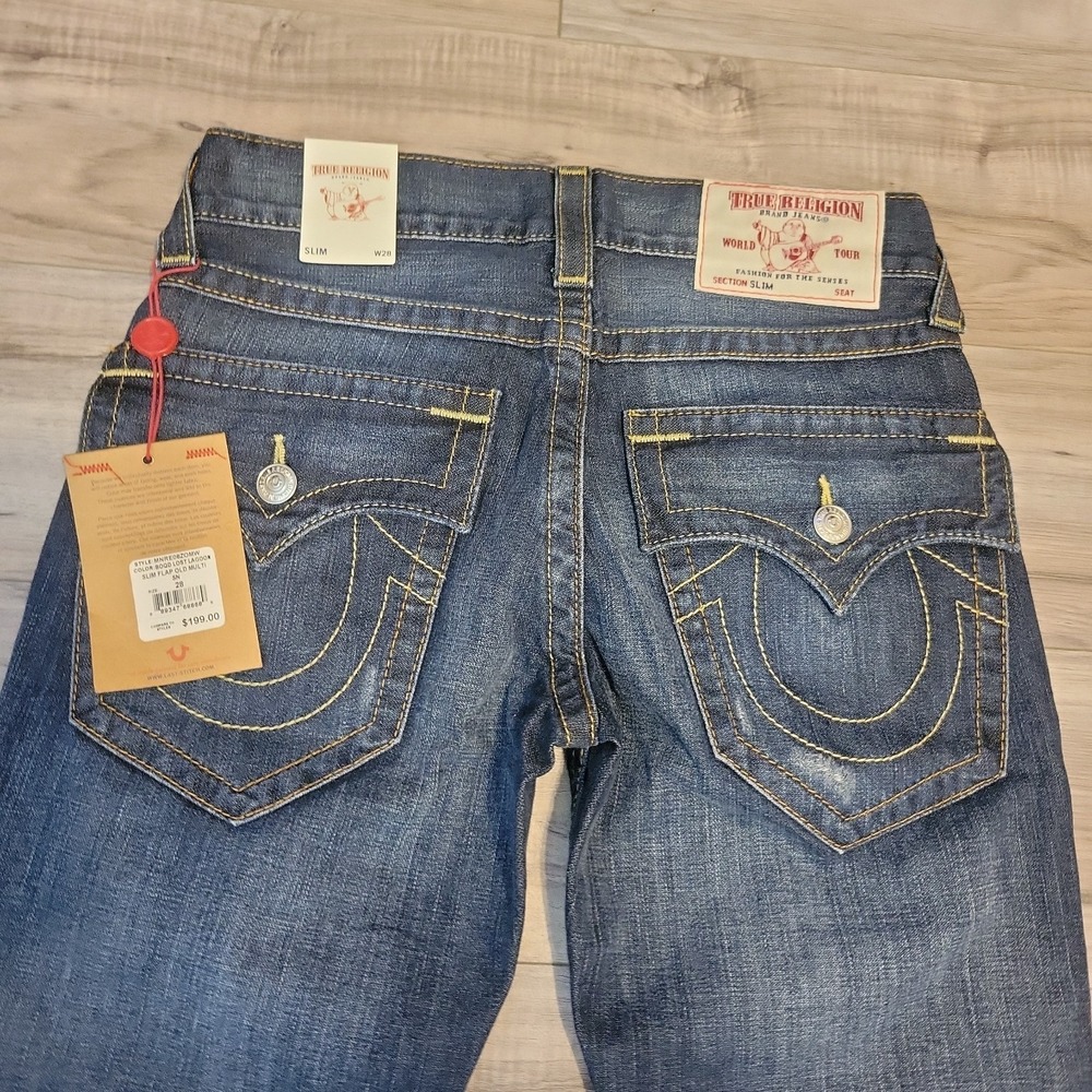 True Religion Jeans Womens 28 Blue Slim Flap Pockets Denim NEW